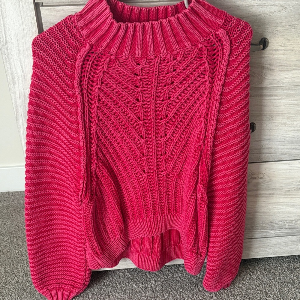Free People Vibrant Pink Cable Knit Sweater